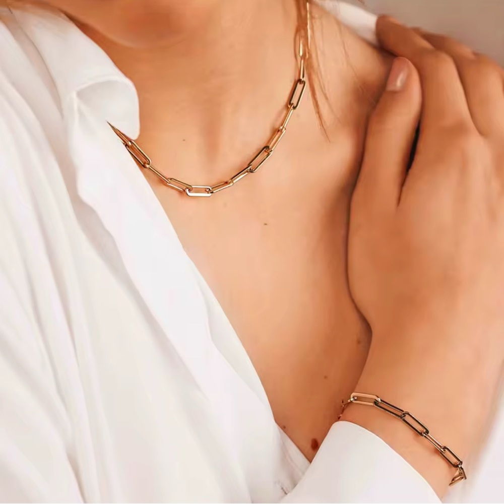 18K REAL SOLID GOLD VAPORIZED 5MM THICK PAPERCLIP NECKLACE